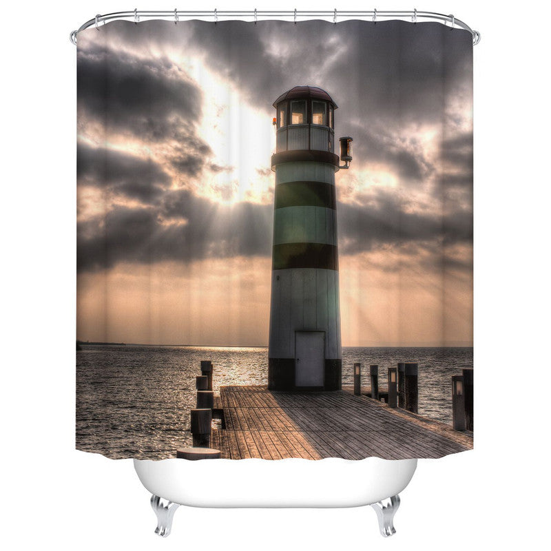 Lighthouse Shower Curtain with Sunrise Sky