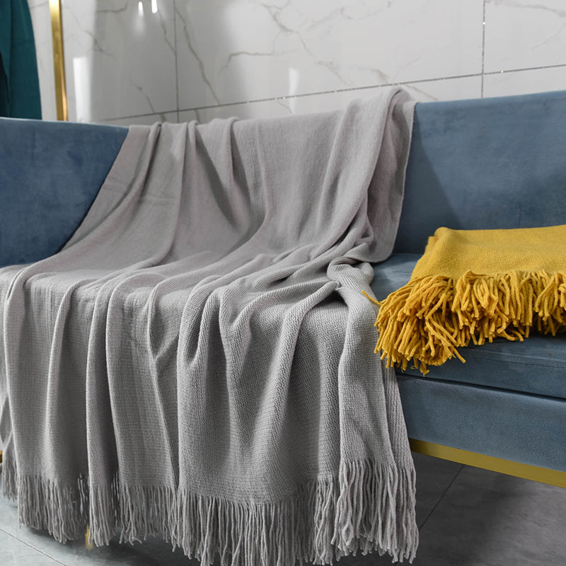 Grey throw cheap blanket with tassels