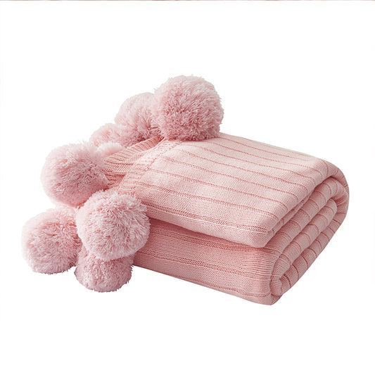 Cotton Girly Pompoms Fringe Solid Hypoallergenic Throw Blanket