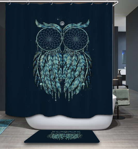 Dark Night Backdrop Glowing Dream Catcher Owl Shower Curtain