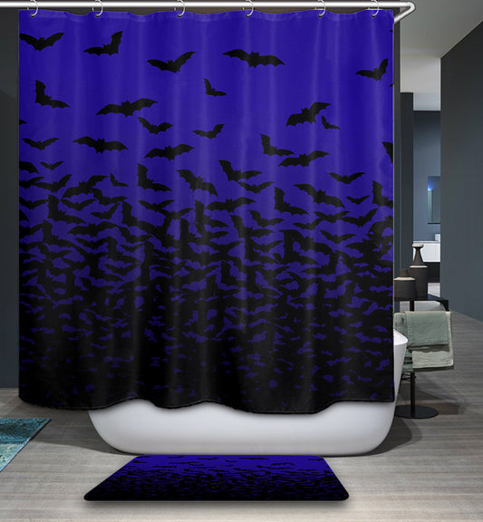 Dark Blue Horror Bat Shower Curtain