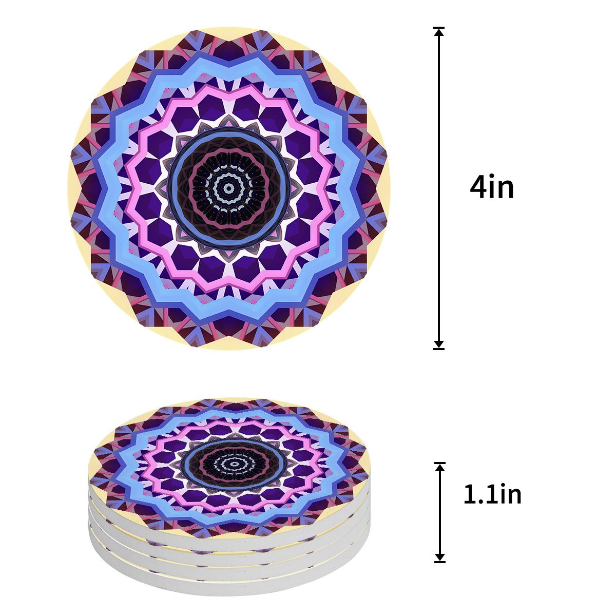 Dazzling Chakra Psychedelic Mandala Ceramic Coasters Set