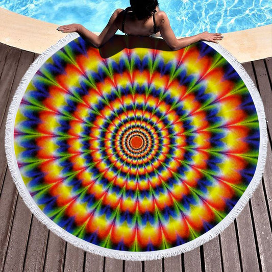 Dazzling Psychedelic Tye Die Trippy Round Beach Towel
