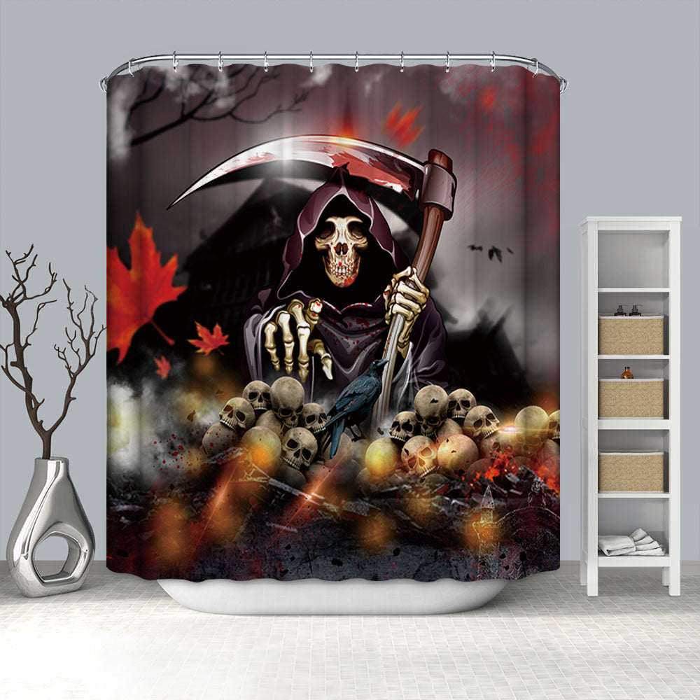 Death Grim Reaper With Sickle Skull Head Halloween Shower Curtain