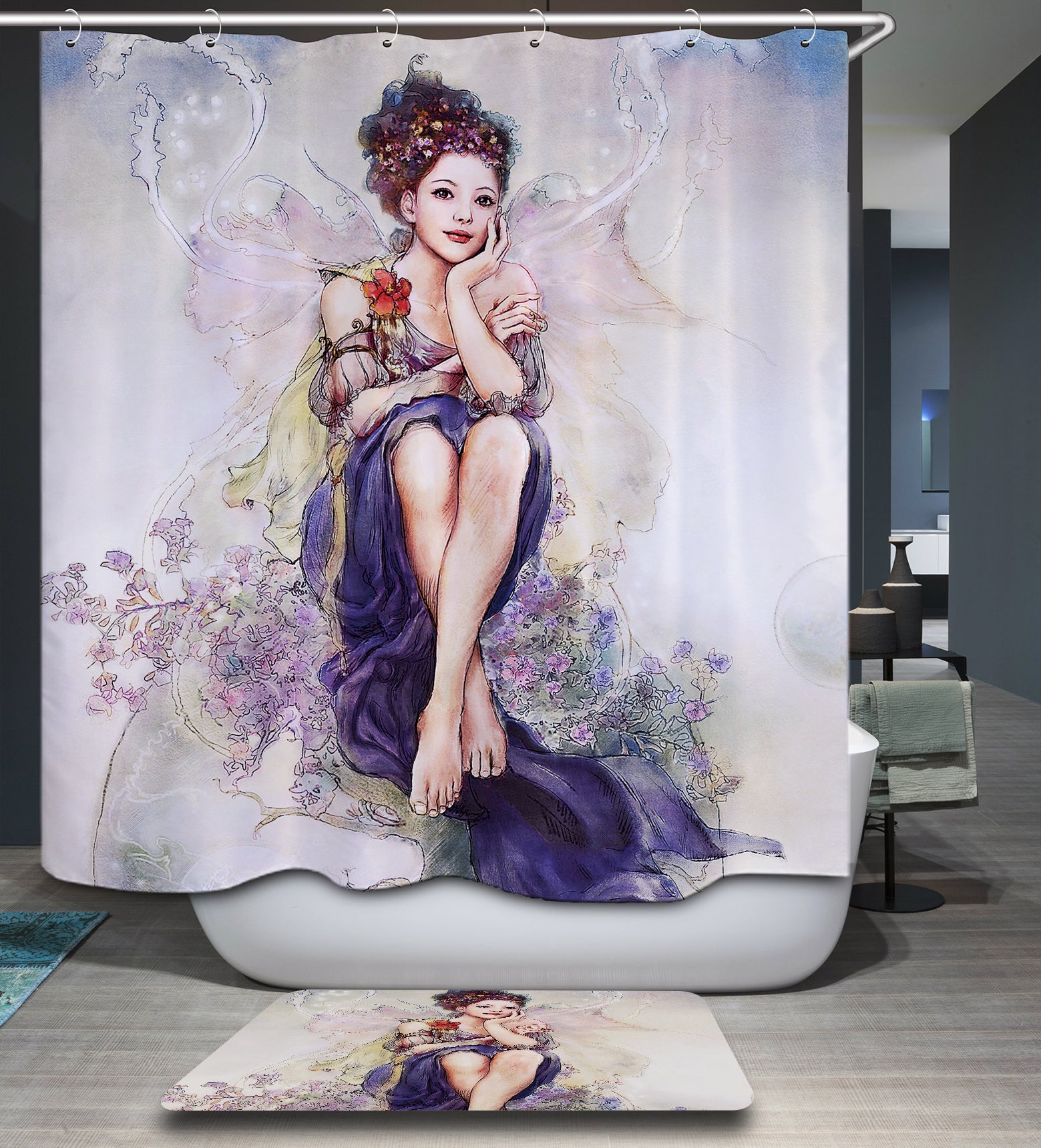 Designer Oil Painting Fairy Girl Shower Curtain