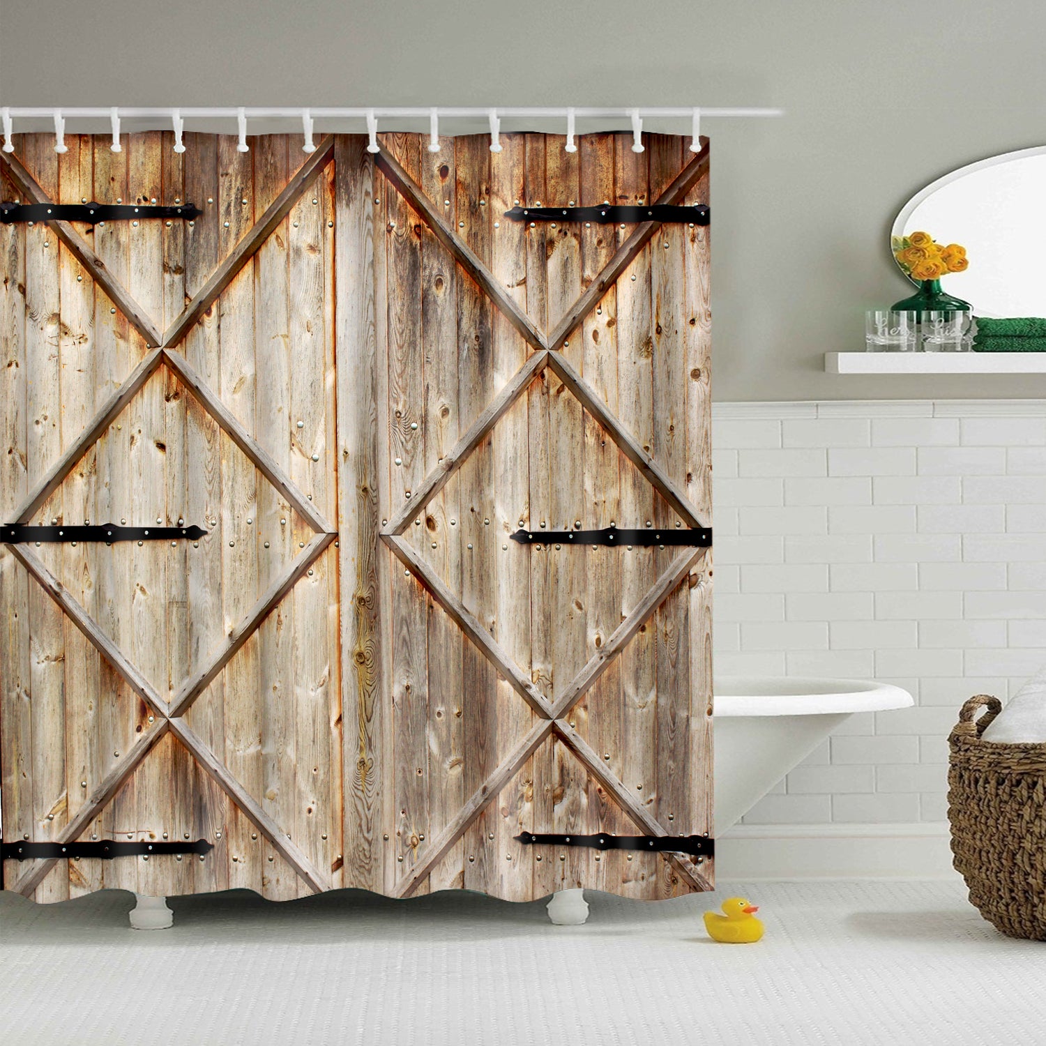 Diamond Shape Wood Barn Door Print Shower Curtain