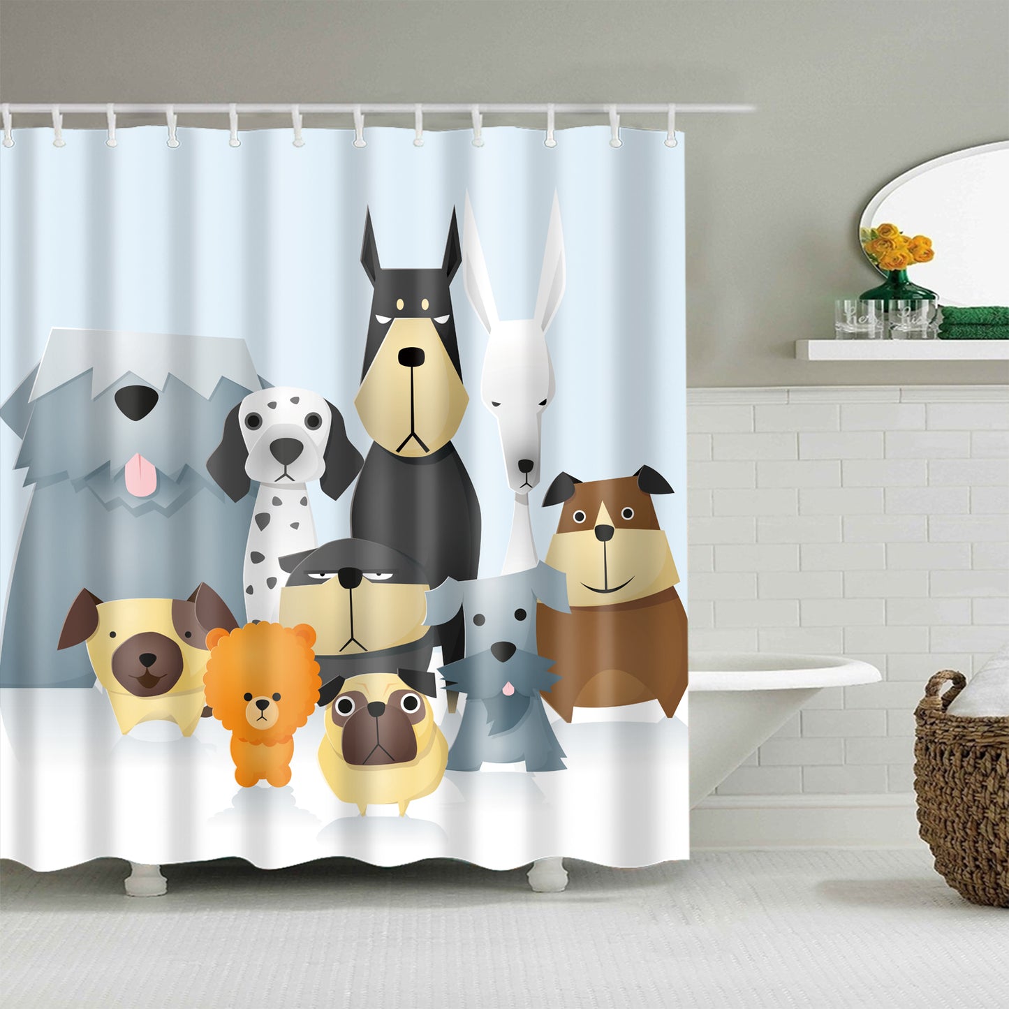 Cute Various Paper Folding Dog Breeds Shower Curtain Bathroom Decor