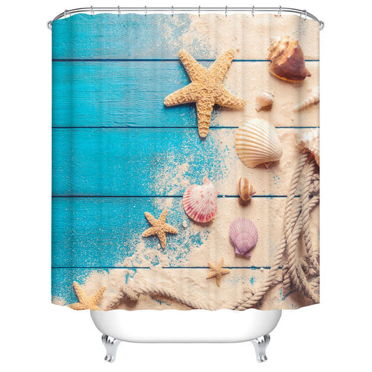 Summer Sandy Starfish Shells Shower Curtain Barn Door Print