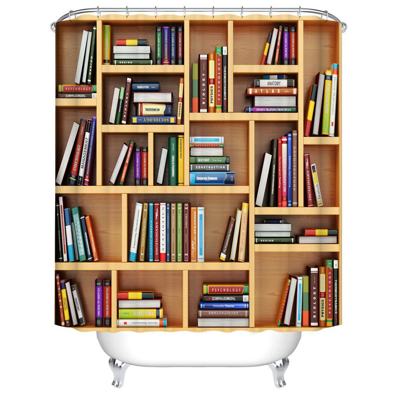 Realistic Bookshelf Shower Curtain Books on Rack Bookcase