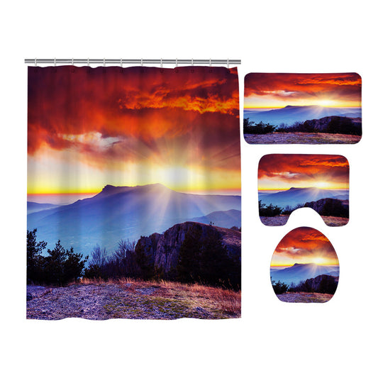 Sunset Clouds at Mountain Landscape Shower Curtain Set - 4 Pcs