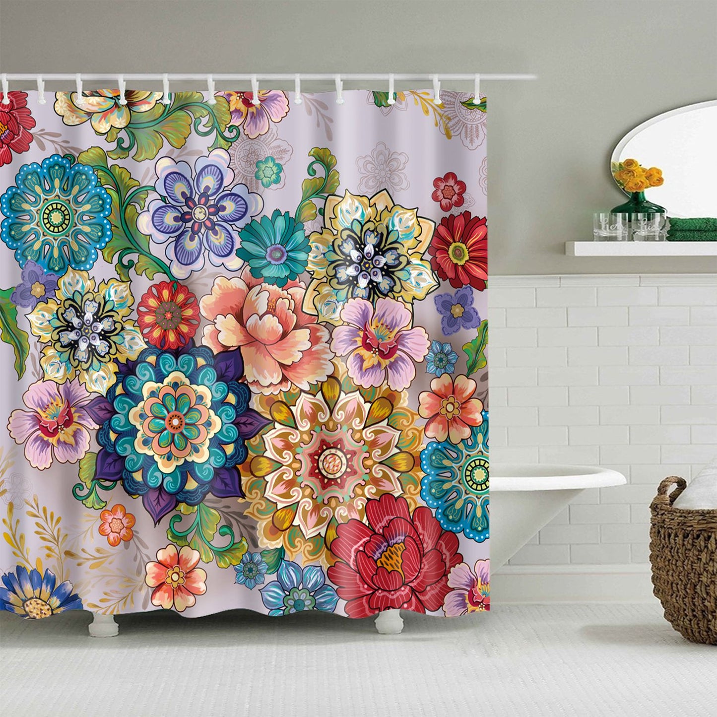 Elegant Mandala Flower Shape Vintage Floral Shower Curtain