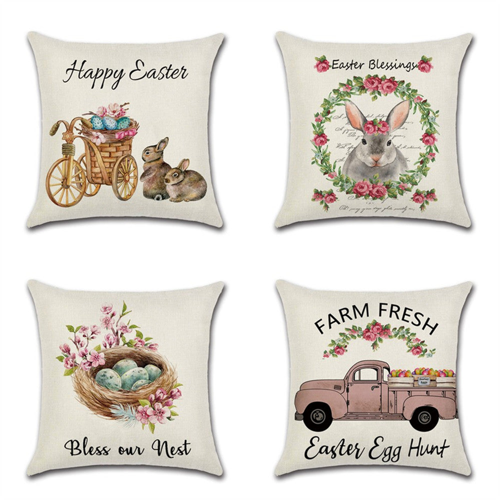 Spring Farmhouse Easter Rabbit Nest Throw Pillow Cover Set of 4