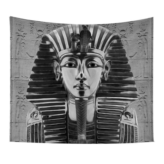 Egyptian Pharaoh Status Tapestry Black White