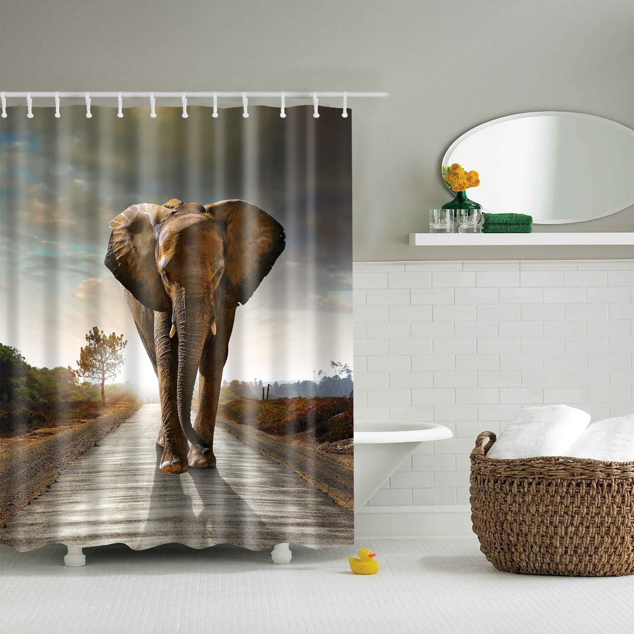 Elephant on Highway Shower Curtain | GoJeek