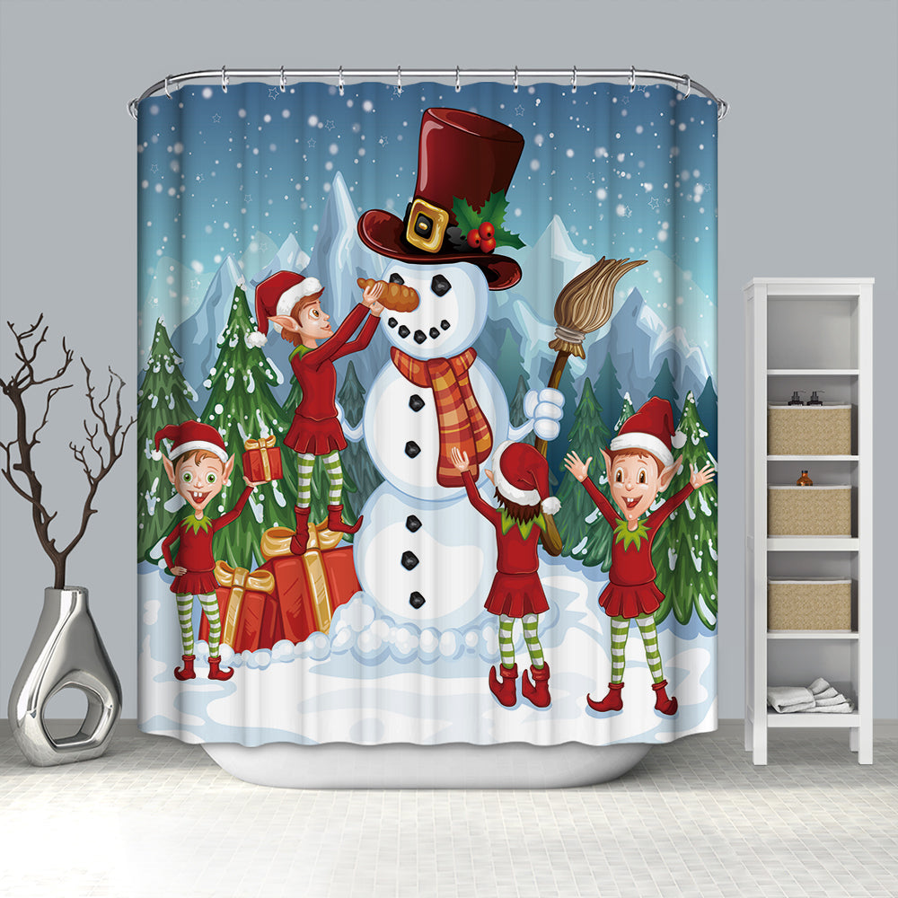 Elf Decorating Snowman Shower Curtain