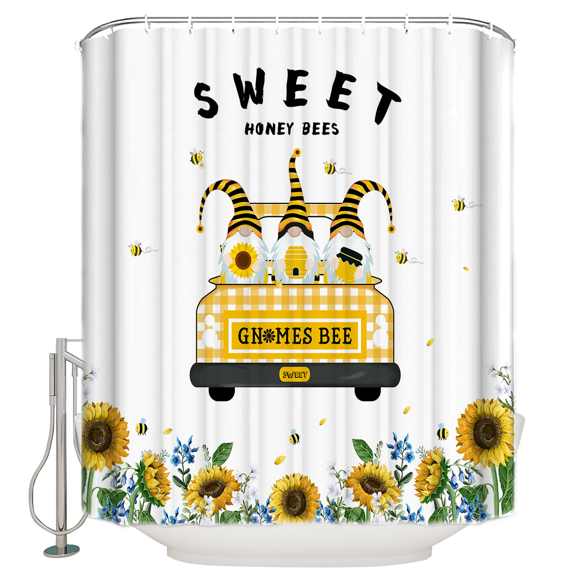 Elf in Truck with Sunflower Christmas Bee Shower Curtain