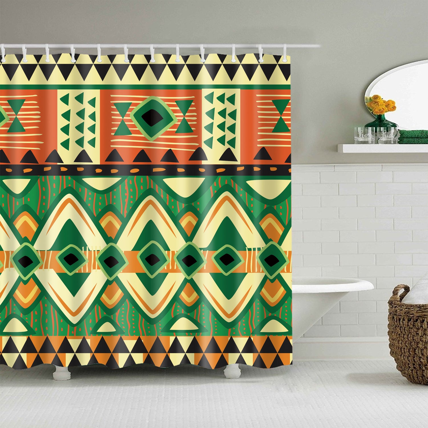 Enthic Color Geometric Tribal Motif Shower Curtain
