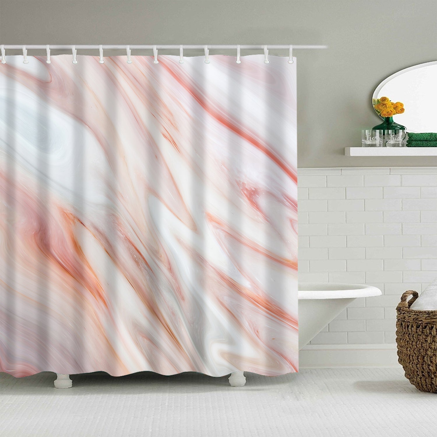 European Style Pink Marble Countertop Shower Curtain