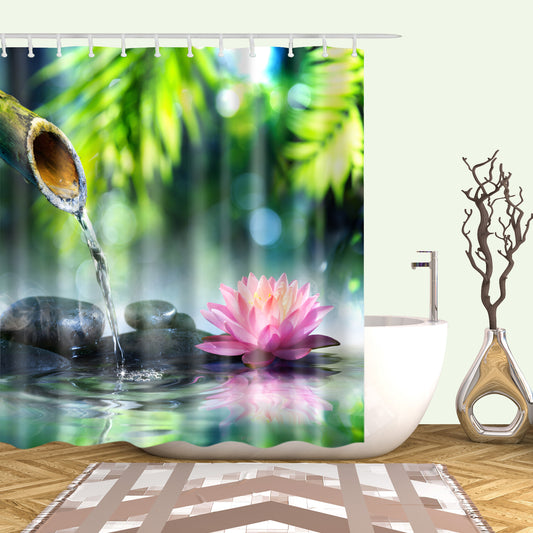 Exquisite Water lilies Zen Stone Bamboo Shower Curtain