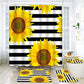 Black White Stripe Yellow Sunflower Shower Curtain Set - 4 Pcs