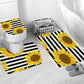 Black White Stripe Yellow Sunflower Shower Curtain Set - 4 Pcs