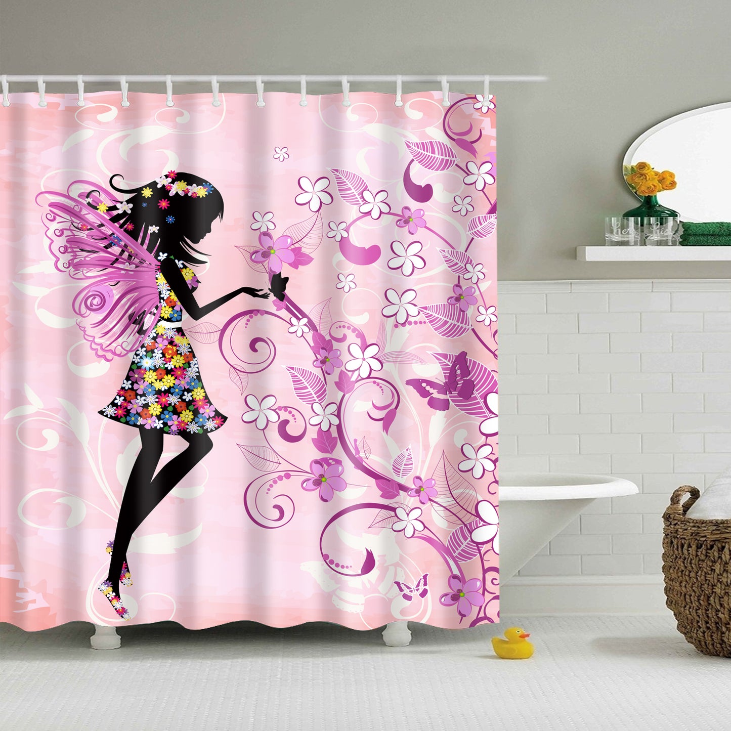 Fairy Girl Pink Butterfly Shower Curtain | GoJeek