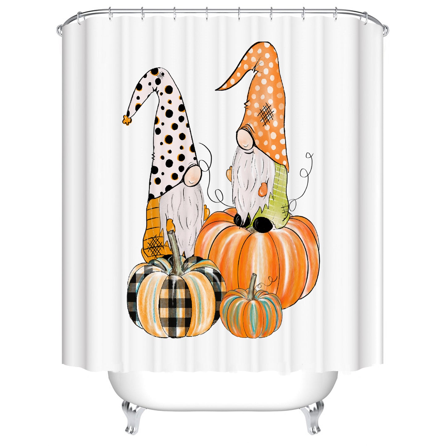 Fall Holiday Pumpkins Harvest Thanksgiving Cartoon Gnomes Shower Curtain