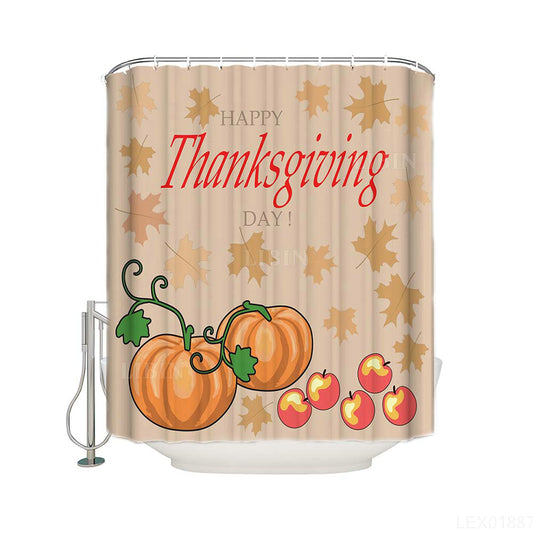 Fall Maple Leaves Pumpkins with Apples Thanksgiving Quote Holiday Cartoon Pumpkin Shower Curtain