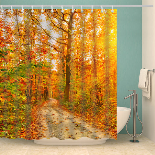 Fall Autumn Season Yellow Deciduous Leaves Path Shower Curtain