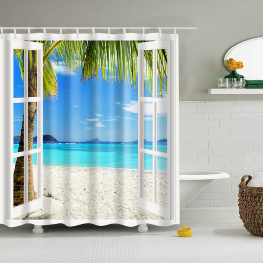 Fancy Balcony Seascape Shower Curtain | GoJeek