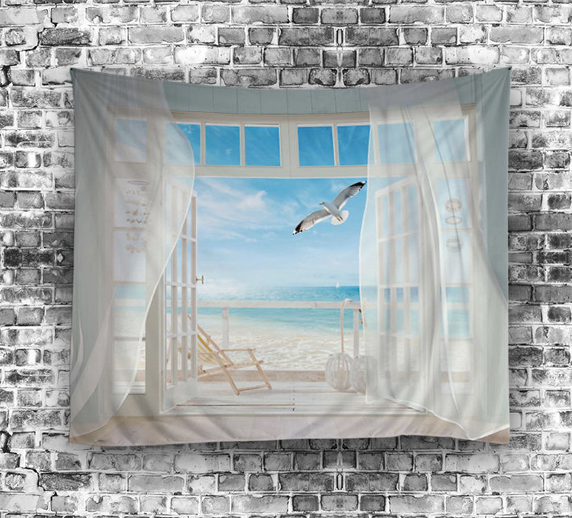 Fancy Beach Balcony with Seagull Tapestry