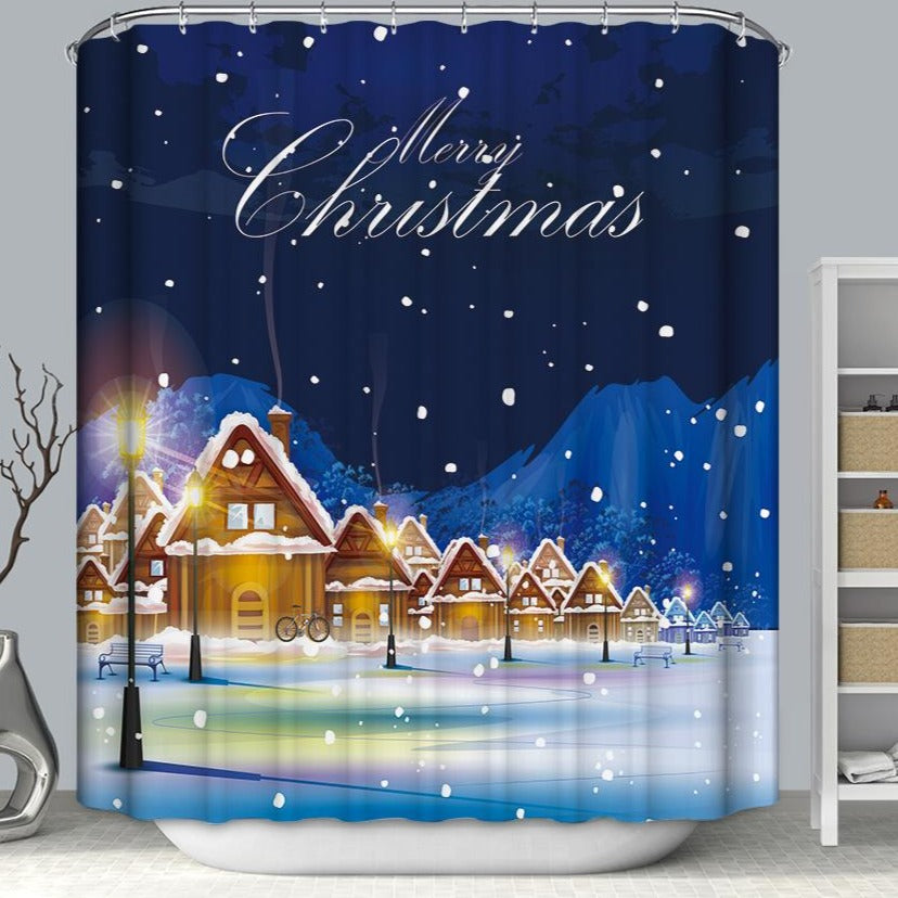 Fancy Peaceful Winter Town Merry Christmas Shower Curtain