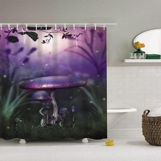 Fantasy Mushroom Shower Curtain Purple Forest Night