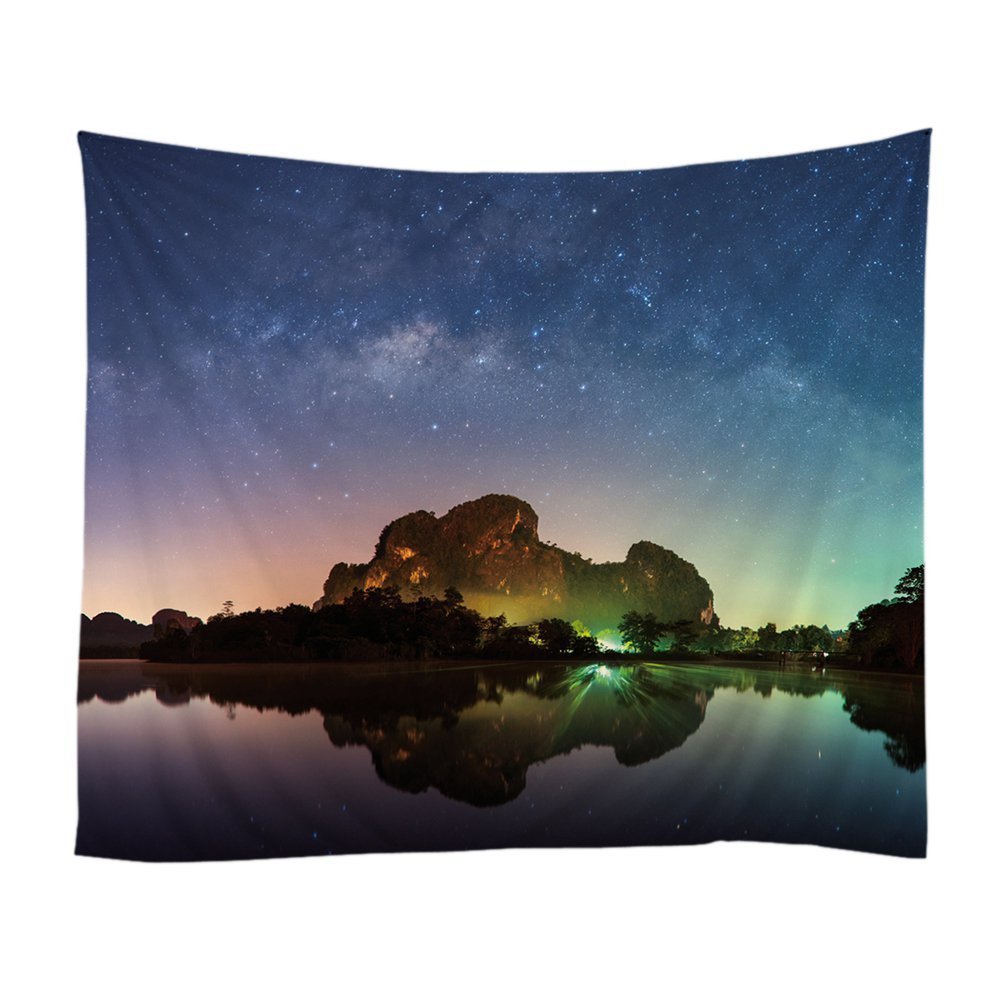 Fantasy Galaxy Star Night Lake with Aurora Tapestry