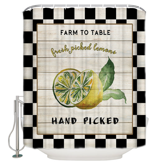 Farm to Table Black White Patchwork Picked Lemon Shower Curtain