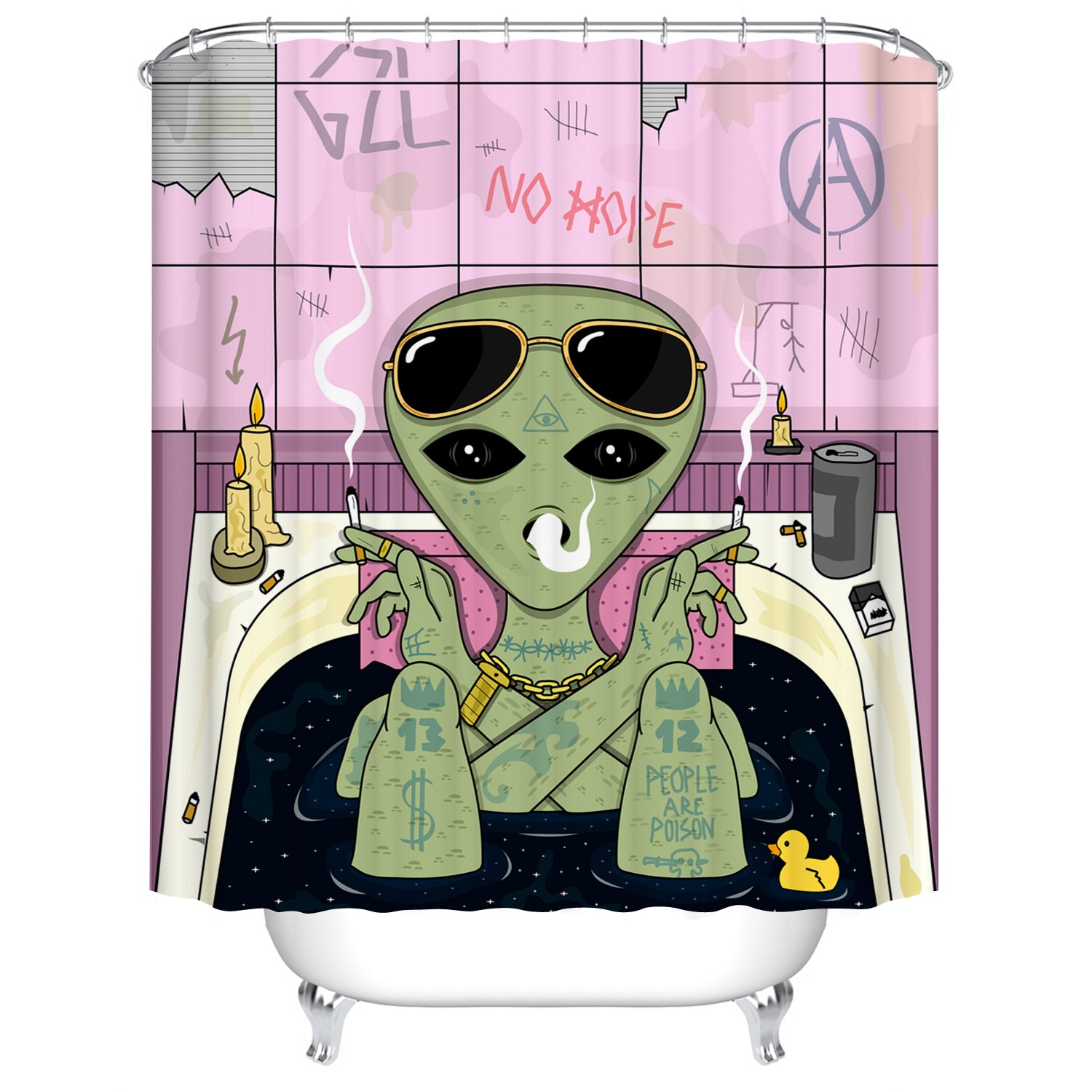 Fashion Resident Alien Bathing Funny Cartoon Drawing Art Shower Curtain