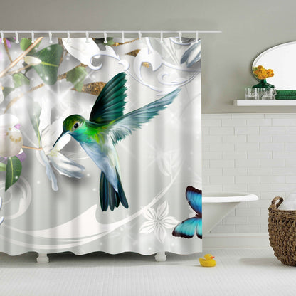Feeding on Floral Hummingbird Shower Curtain | GoJeek