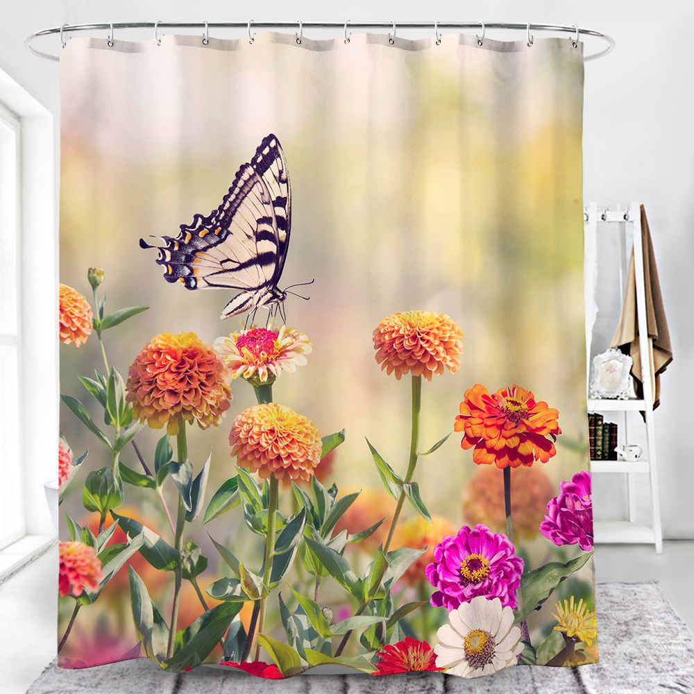 Feeding on Zinnia Flowers Swallowtail Butterfly Shower Curtain