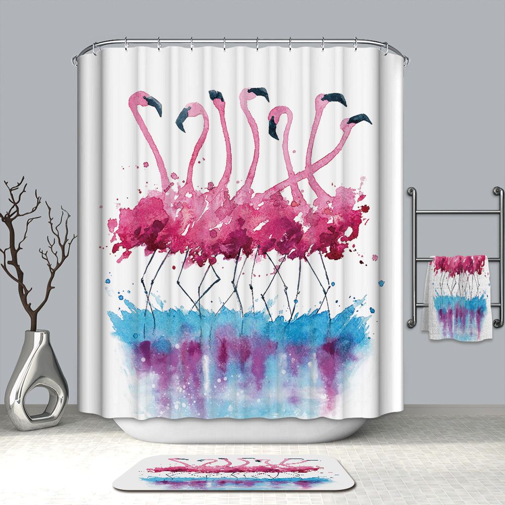 Flamingo Dance Shower Curtain Watercolor Painting