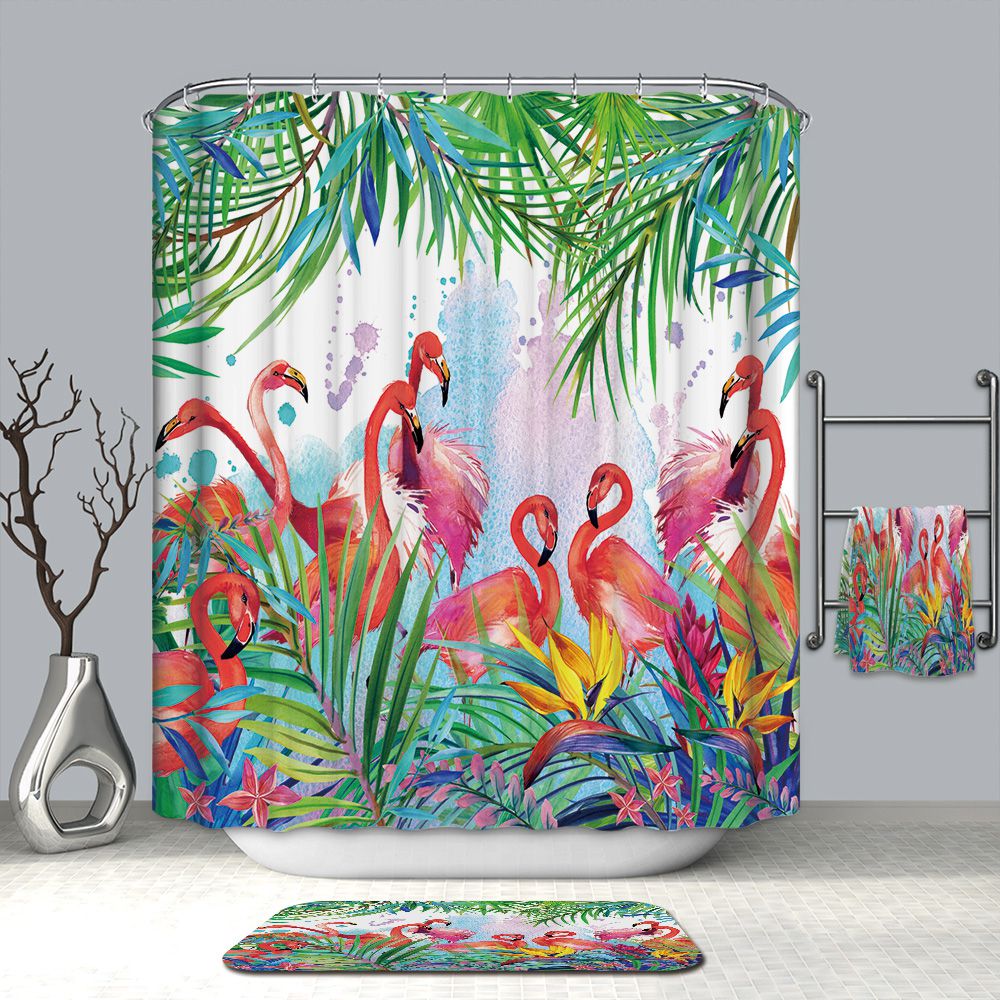 Flamingo Tropical Life Shower Curtain Summer Palm Leaf Bathroom Decor ...