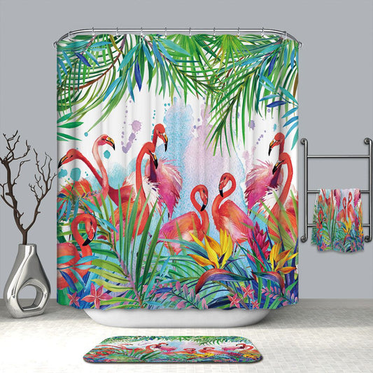 Flamingo Tropical Life Shower Curtain Summer Palm Leaf