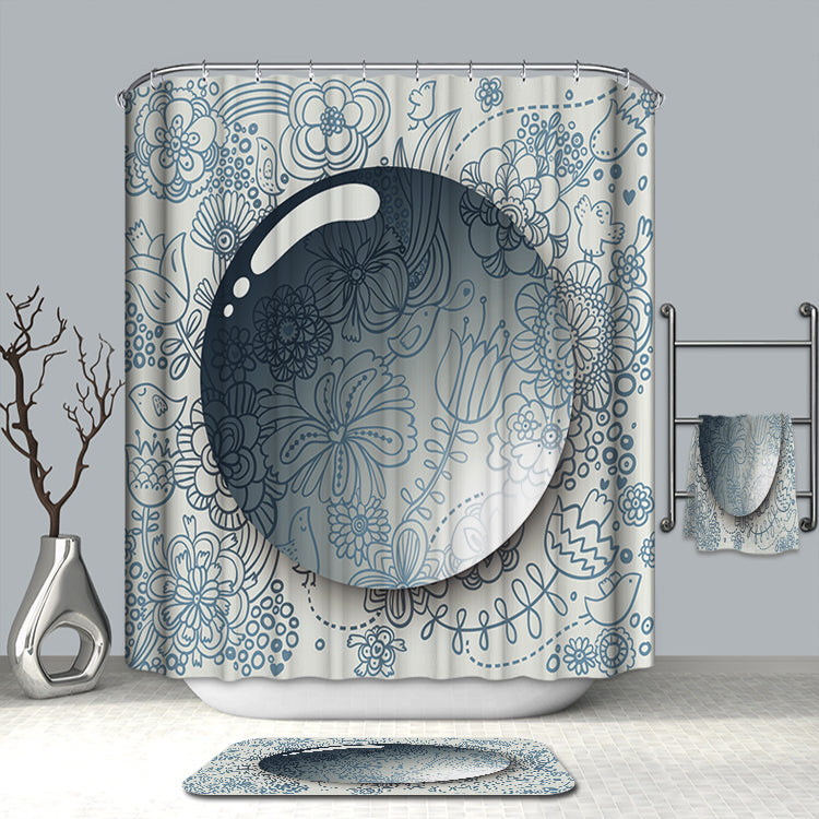 Flower Pattern Water Drop Shower Curtain