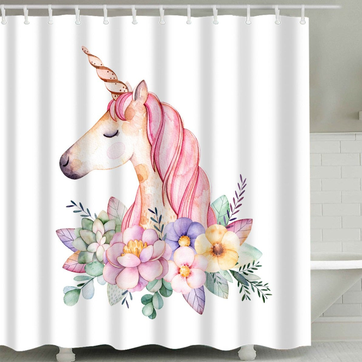 Flower Unicorn Shower Curtain