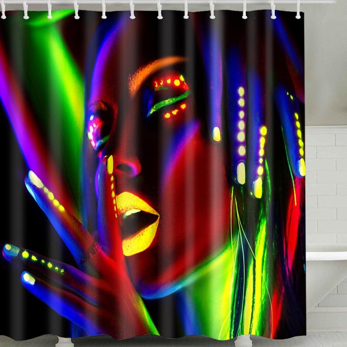 Fluorescent Make-up Disco Dancer in Neon Light Shower Curtain