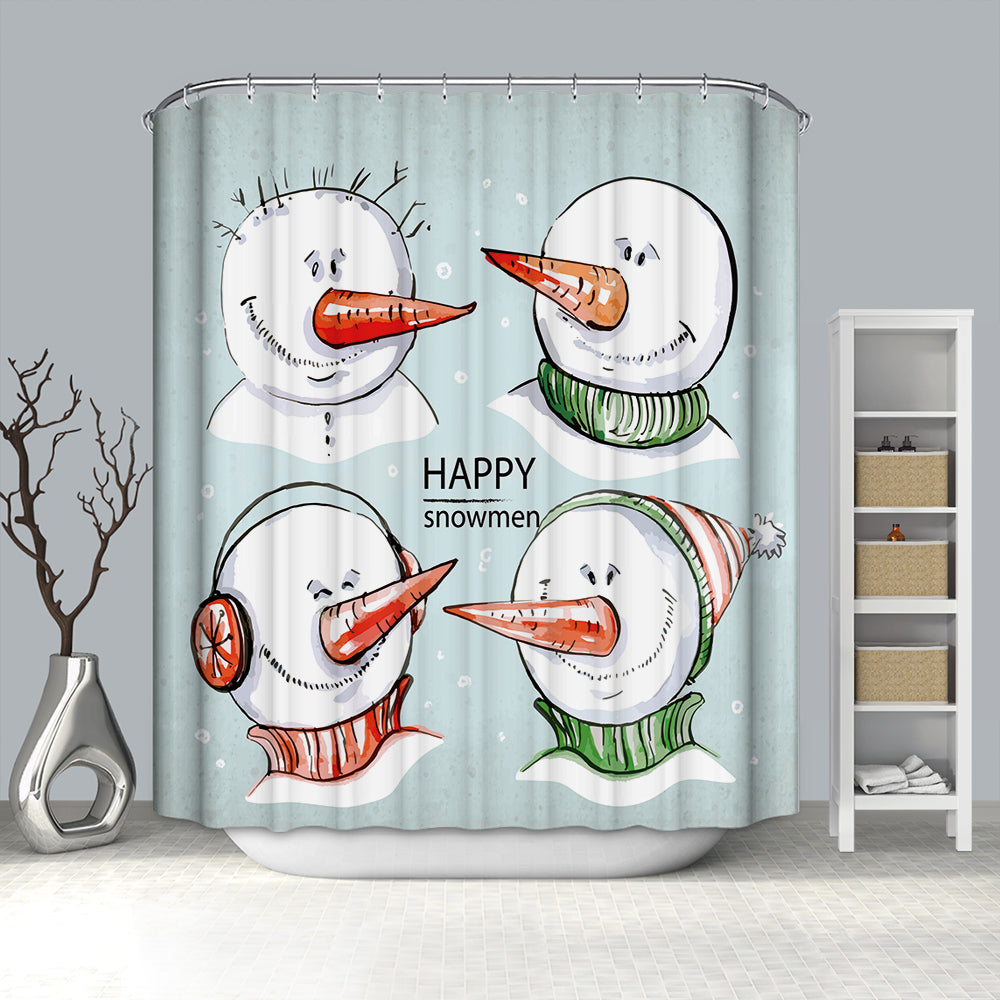 Four Different Happy Snowman Shower Curtain