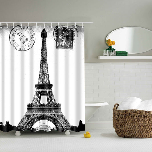 France Eiffel Tower Poster Black White Shower Curtain | GoJeek
