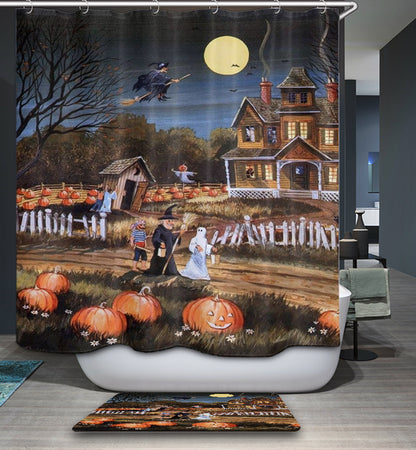 Freaky Halloween Folks with Ghost Shower Curtain