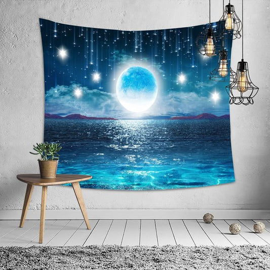 Full Moon Night Starry Stars at Ocean Tapestry