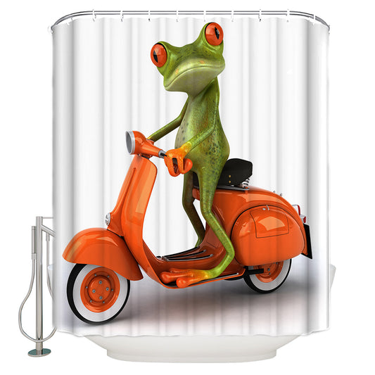 Funny Animal Cartoon Frog on Scooter Shower Curtain