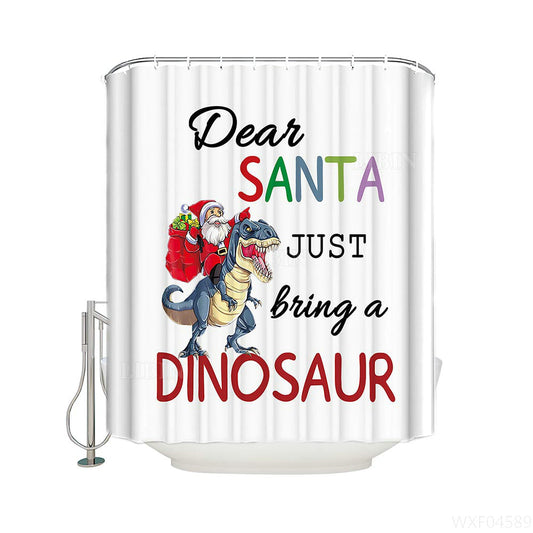 Funny Quote Santa Riding Dinosaur T Rex Christmas Celebrating Santa Dinosaur Shower Curtain